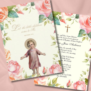 Catholic Baptism Christening Child Jesus Floral Invitation