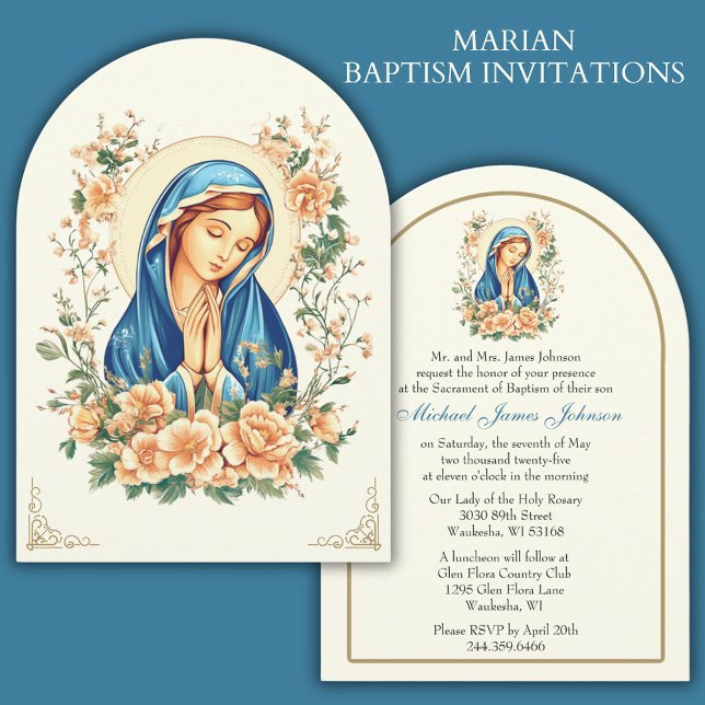 Catholic Baptism Christening Floral Mary Invitation (Creator Uploaded)