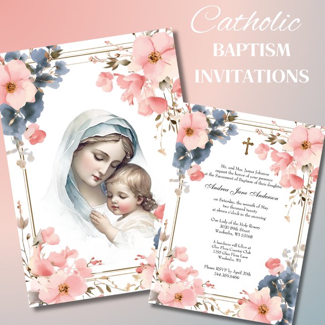 Catholic Baptism Christening Jesus Blessed Mother Invitation (Creator Uploaded)