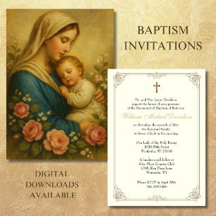 Catholic Baptism Christening Mary and Jesus Invitation