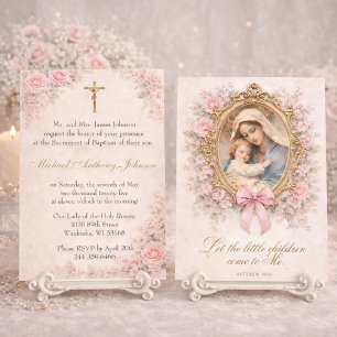 Catholic Baptism Christening Mary Jesus Roses Invitation