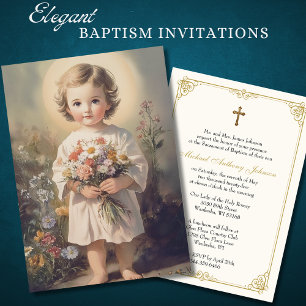 Catholic Baptism Floral Child Jesus  Invitation