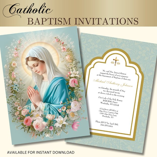 Catholic Baptism Floral Mary and Jesus Invitation (Creator Uploaded)