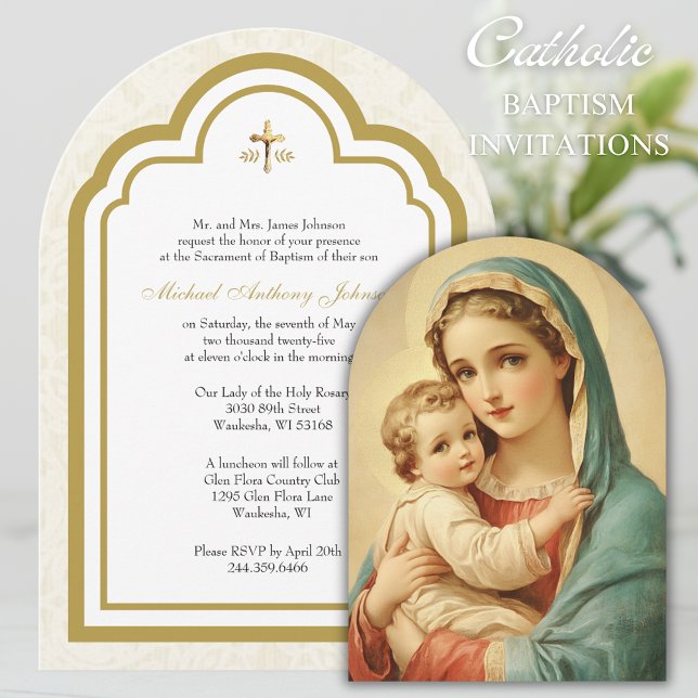 Catholic Baptism Floral Mary and Jesus Invitation (Creator Uploaded)