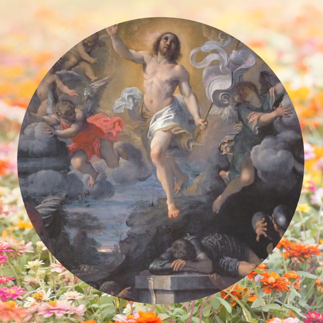 Catholic Baroque Resurrection Jesus Christ Easter Classic Round Sticker (Baroque Religious Christian Catholic Art Resurrection of Jesus Christ Easter Classic Round Sticker)