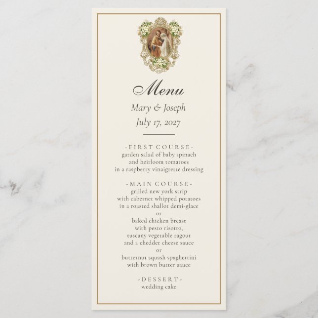 Catholic Betrothal Mary & Joseph Wedding  Menu (Front)