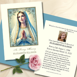 Catholic Blessed Mary Floral Funeral Prayer Card