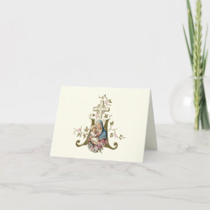 Catholic Blessed Mother Jesus Floral Marian Cross  Holiday Card