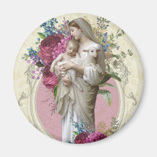 Catholic Blessed Virgin Mary Jesus Lamb Vintage Magnet (Front)