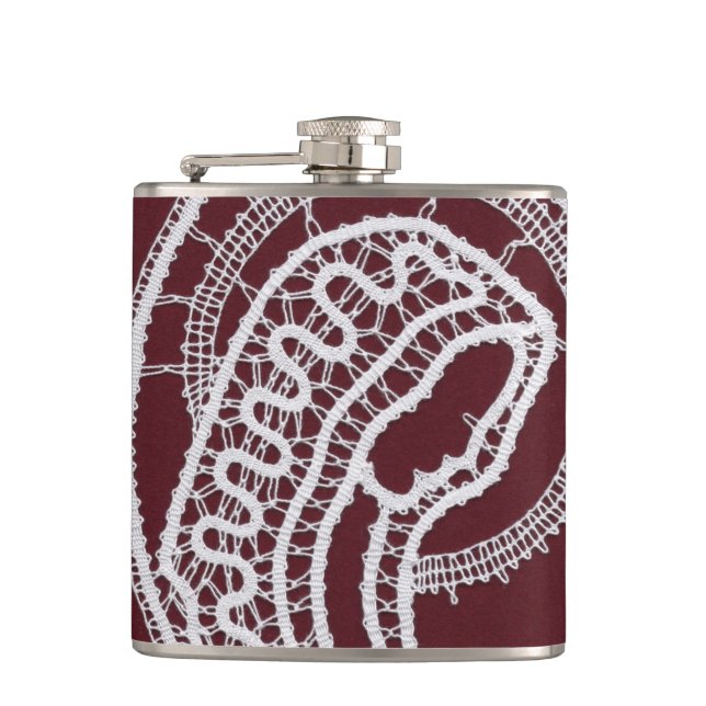 Catholic Blessed Virgin Mary, lace  Hip Flask (Front)