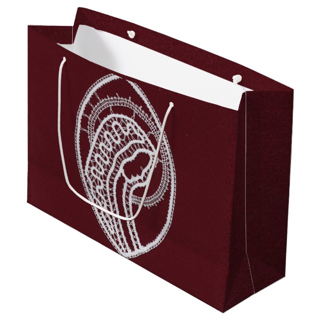 Catholic Blessed Virgin Mary, lace  Large Gift Bag (Front Angled)