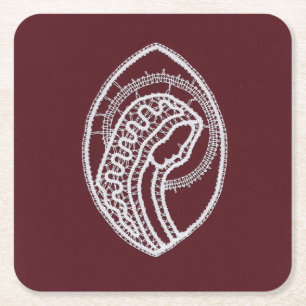 Catholic Blessed Virgin Mary, lace  Square Paper Coaster