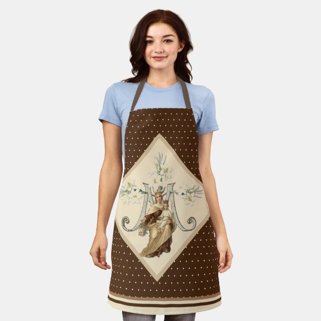 Catholic Blessed Virgin Mary Mount Carmel Floral Apron (Worn)