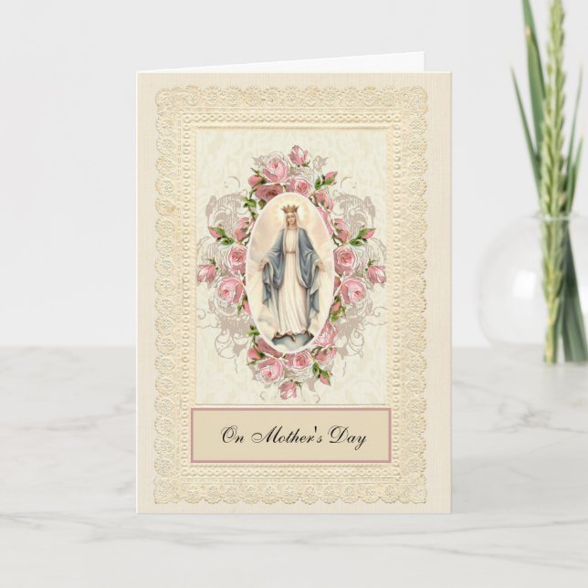 Catholic Blessed Virgin Mary Roses Mothers Day Card (Front)