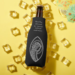 Catholic Blessed Virgin Mary White Lace on Black Bottle Cooler