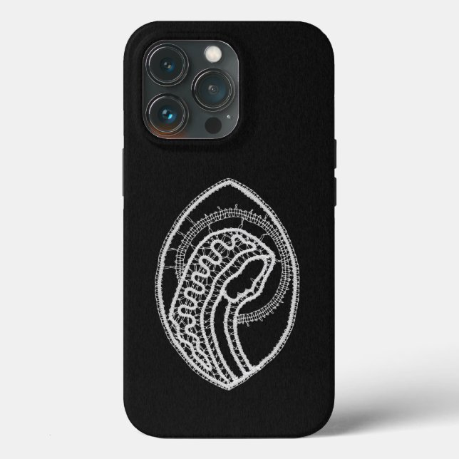 Catholic Blessed Virgin Mary White Lace on Black Case-Mate iPhone Case (Back)