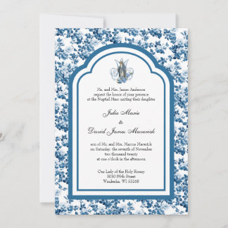 Catholic Blue Floral Virgin Mary Wedding Invitation