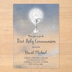 catholic boy first communion watercolor marble acrylic invitations
