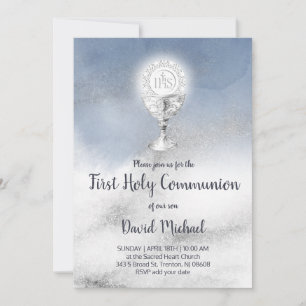 catholic boy first communion watercolor marble invitation