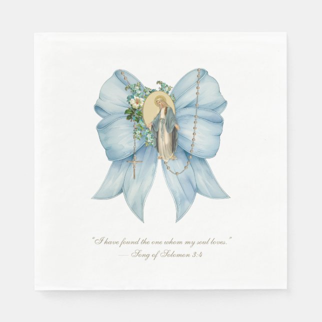 Catholic Bridal Shower Blessed Mary Blue Bow Napkin (Front)