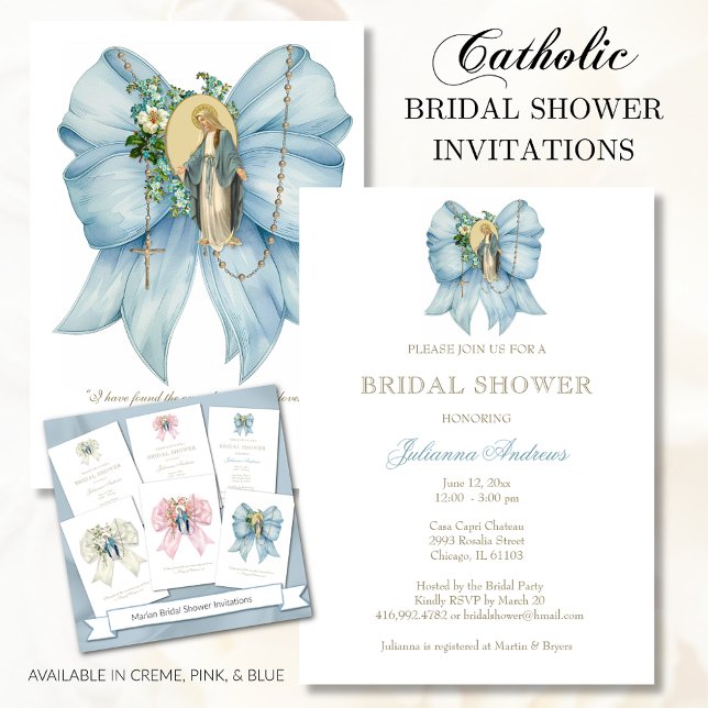 Catholic Bridal Shower Blessed Mary Rosary Invitation (Creator Uploaded)