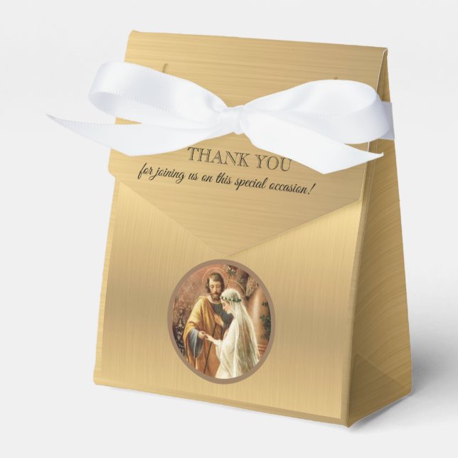 Catholic Bride & Groom Mary St. Joseph Gold Shimme Favour Box (Front Side)