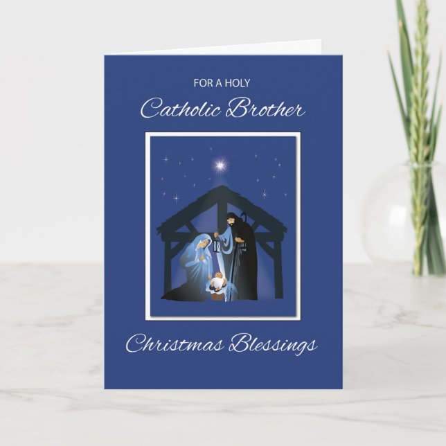Catholic Brother Christmas Blessings Manger Card (Front)