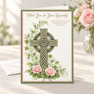 Catholic Celtic Roses Sympathy Thank You Card