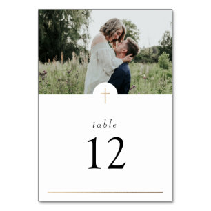 Catholic Christian Simple Cross with Photo Wedding Table Number