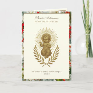Catholic Christmas Baby Jesus Poinsettia Holiday Card