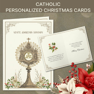 Catholic Christmas Eucharist Poinsettia Floral Holiday Card