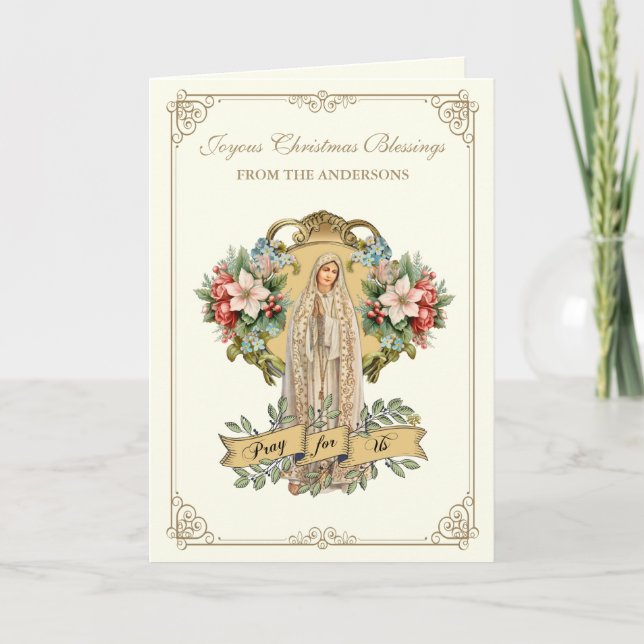 Catholic Christmas Mary Fatima Floral Religious Holiday Card (Front)