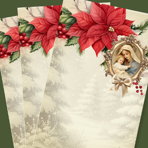 Catholic Christmas Mary Jesus Poinsettias Stationery