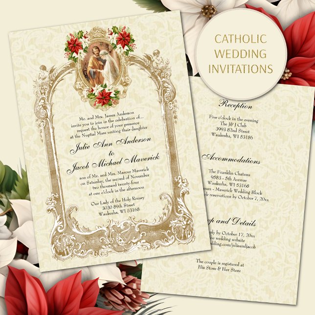 CATHOLIC CHRISTMAS POINSETTIA WEDDING INVITATIONS (Creator Uploaded)