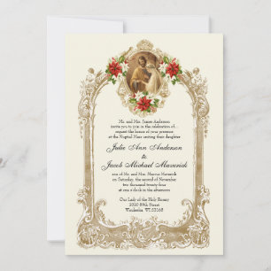 CATHOLIC CHRISTMAS POINSETTIA WEDDING INVITATIONS