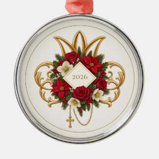 Catholic Christmas Rosary Poinsettia Metal Tree Decoration