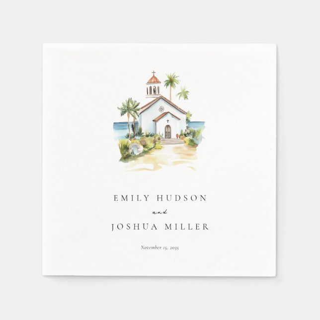 Catholic Church Tropical Wedding Napkin (Front)