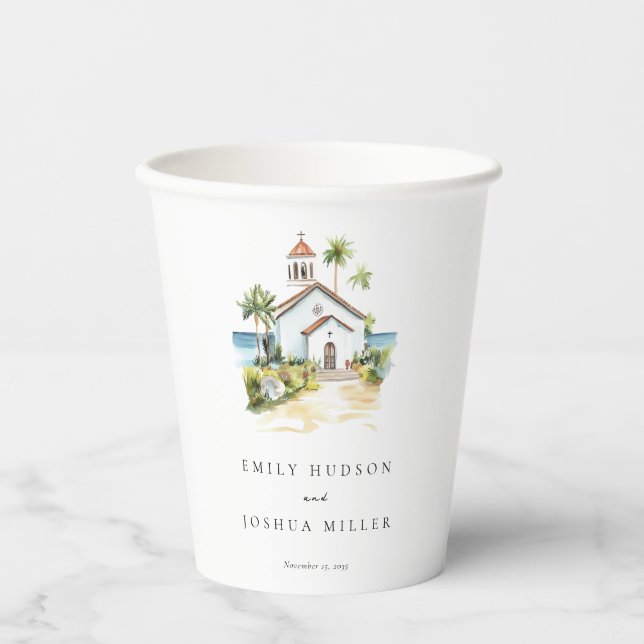 Catholic Church Tropical Wedding Paper Cups (Front)