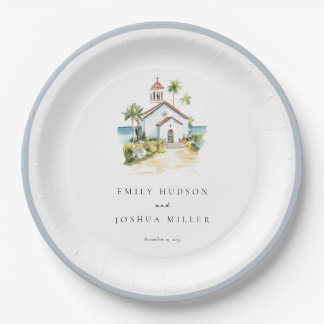 Catholic Church Tropical Wedding Paper Plate