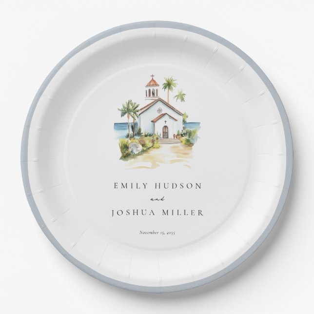 Catholic Church Tropical Wedding Paper Plate (Front)
