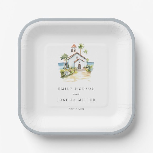 Catholic Church Tropical Wedding Paper Plate (Front)