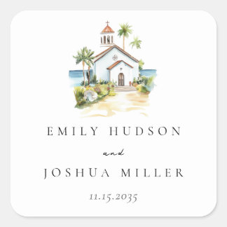 Catholic Church Tropical Wedding Square Sticker