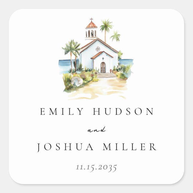 Catholic Church Tropical Wedding Square Sticker (Front)