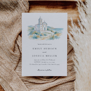 Catholic Church Watercolor Wedding Invitation