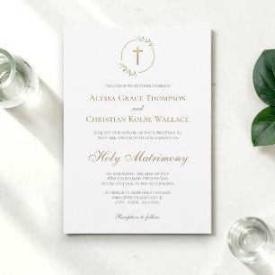Catholic Church Wedding Elegant Cross Greenery Invitation
