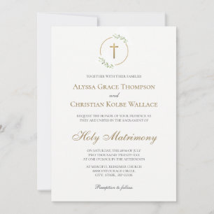 Catholic Church Wedding Elegant Cross Greenery Invitation