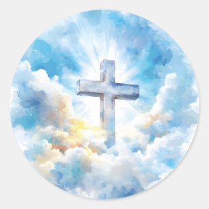 Catholic Cross Clouds Religious Christian Symbol Classic Round Sticker