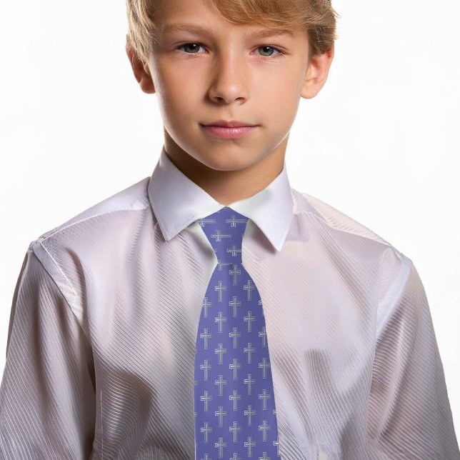 Catholic Cross Violet Faux Silver Purple Communion Tie (Creator Uploaded)