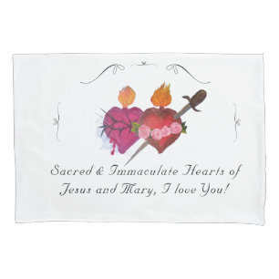 Catholic Customizable Hearts of Jesus & Mary Pillowcase
