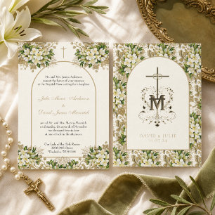 Catholic Elegant Floral Religious Wedding Invitation